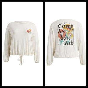 4X 26W Cream Come As You Are Double Graphic Tee Ying Yang Flowers 90s Peace drop